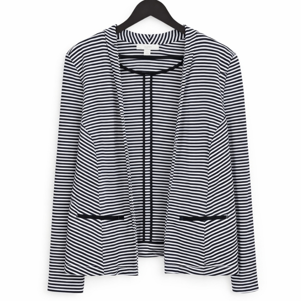 Sejour Navy White Striped Open Front Cardigan Jacket Sz 16W